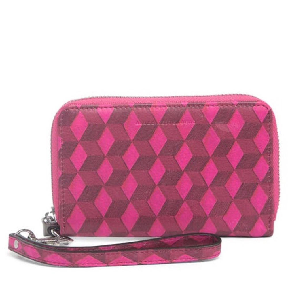 AIMEE KESTENBERG ZIP AROUND LEATHER WALLET WRISTLET IN MAGENTA DIAMOND NWOT